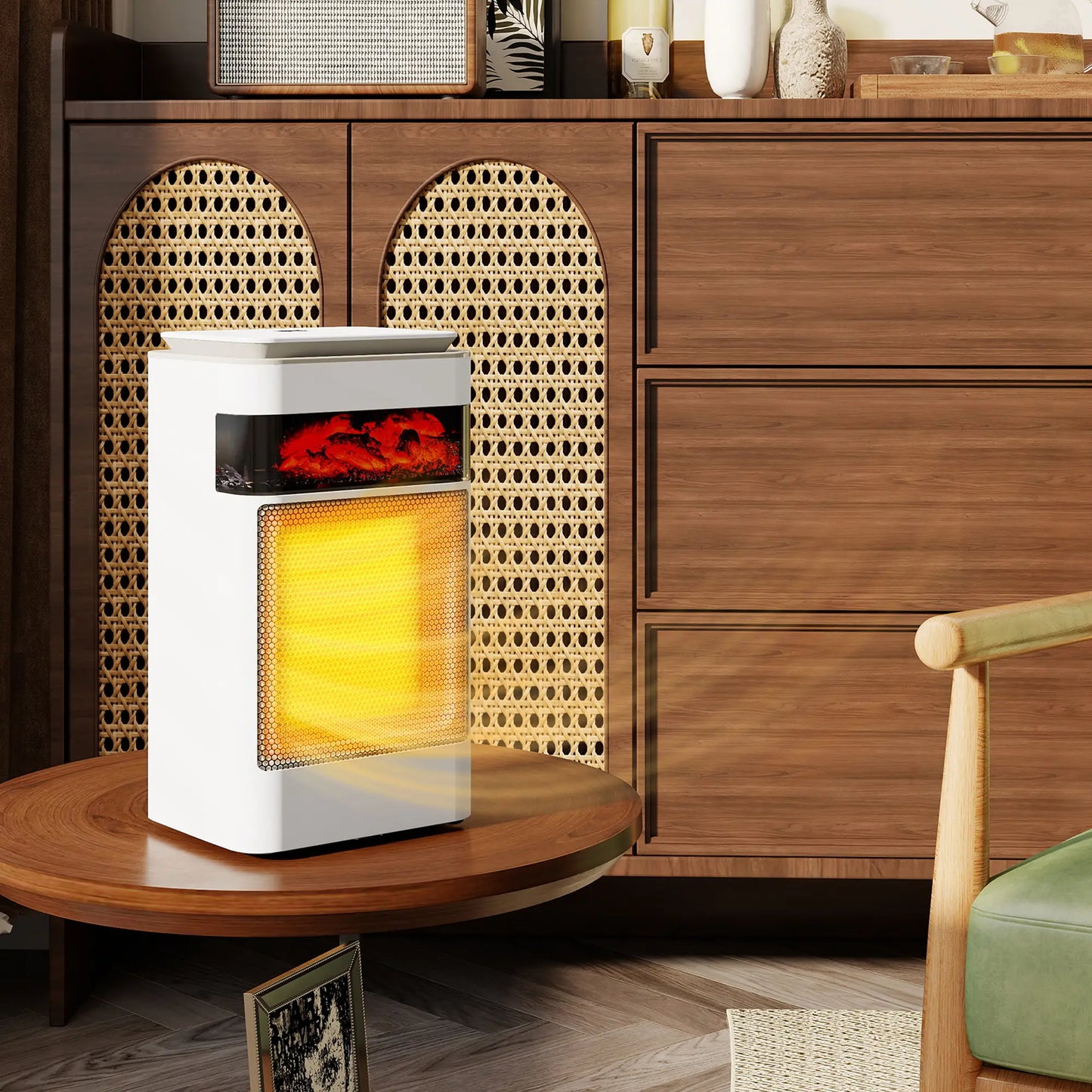 HOMCOM Ceramic Electric Heater, 1500W Fan Space Heater with 3 Modes, 24H Timer, Flame Effect, Oscillation, White