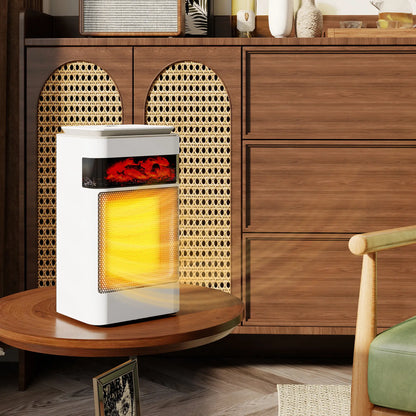 HOMCOM Ceramic Electric Heater, 1500W Fan Space Heater with 3 Modes, 24H Timer, Flame Effect, Oscillation, White