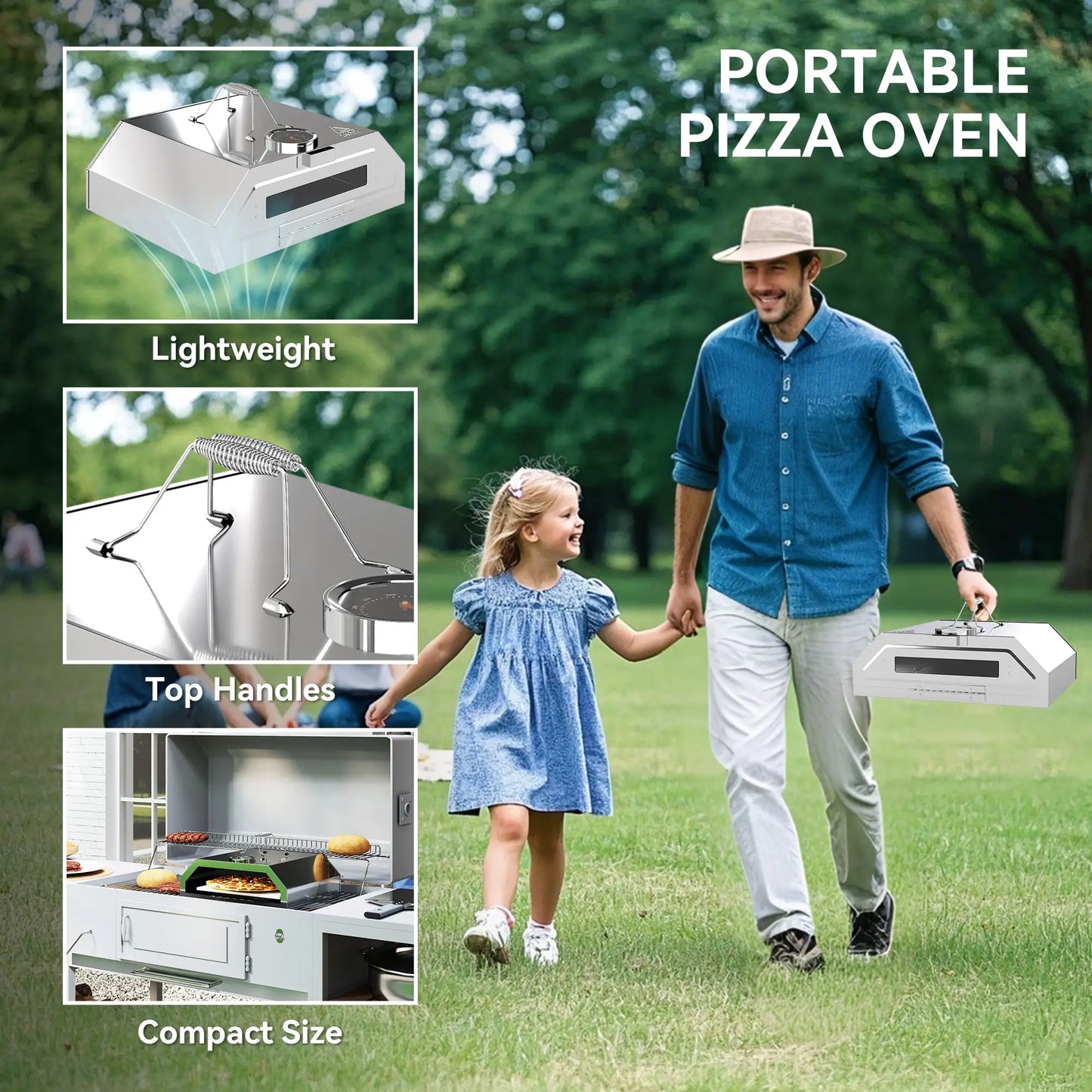 Outsunny 8 in Portable Charcoal, Gas Stainless Steel BBQ Grill Top Pizza Oven with Viewing Window