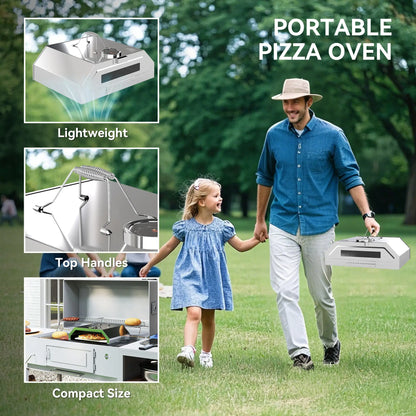 Outsunny 8 in Portable Charcoal, Gas Stainless Steel BBQ Grill Top Pizza Oven with Viewing Window