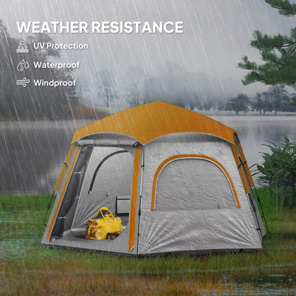 Outsunny Instant Pop Up Camping Tent, 3/4 Person Easy Setup Dome Family Tent with Rainfly Hexagonal Design, Waterproof & UV Protected, Light Grey