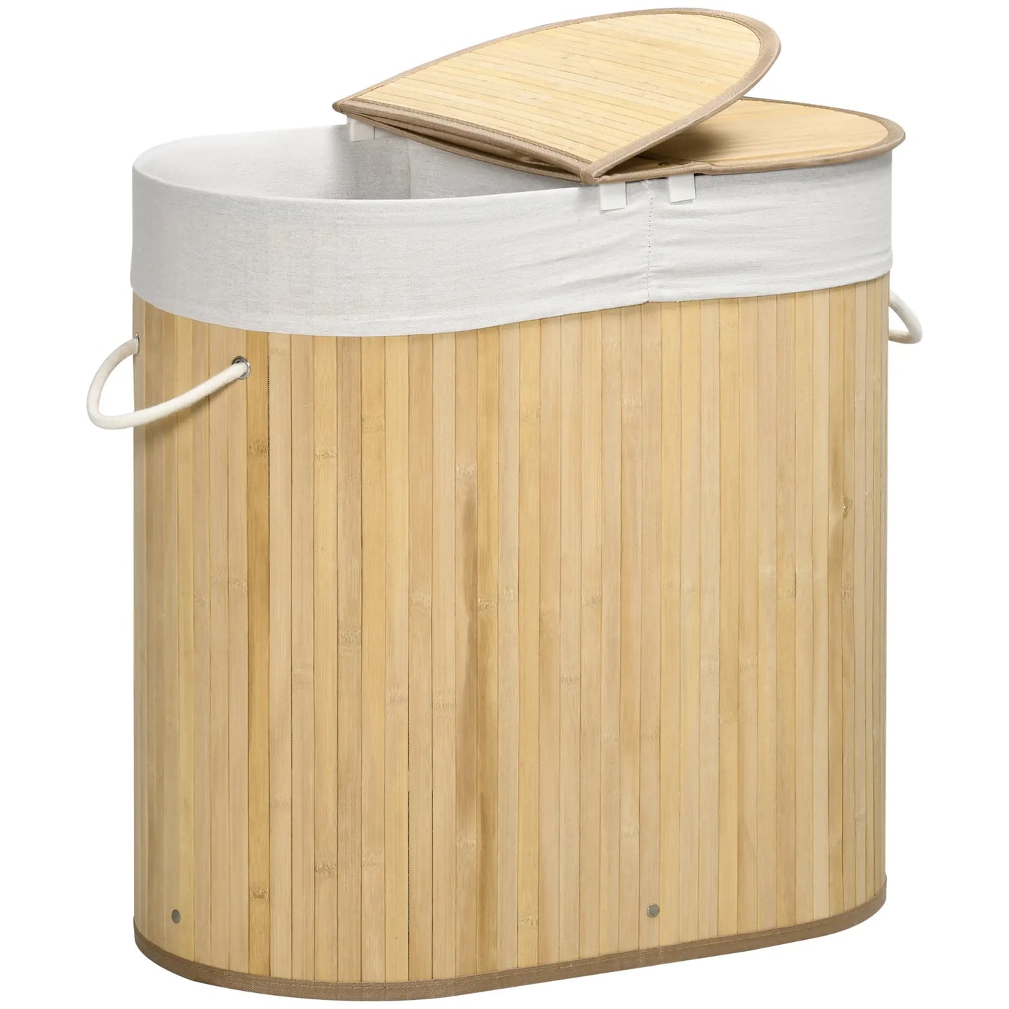 HOMCOM Bamboo Laundry Basket with Lid, 100 Litres Laundry Hamper with 2 Sections, Removable Washable Lining, Washing Baskets