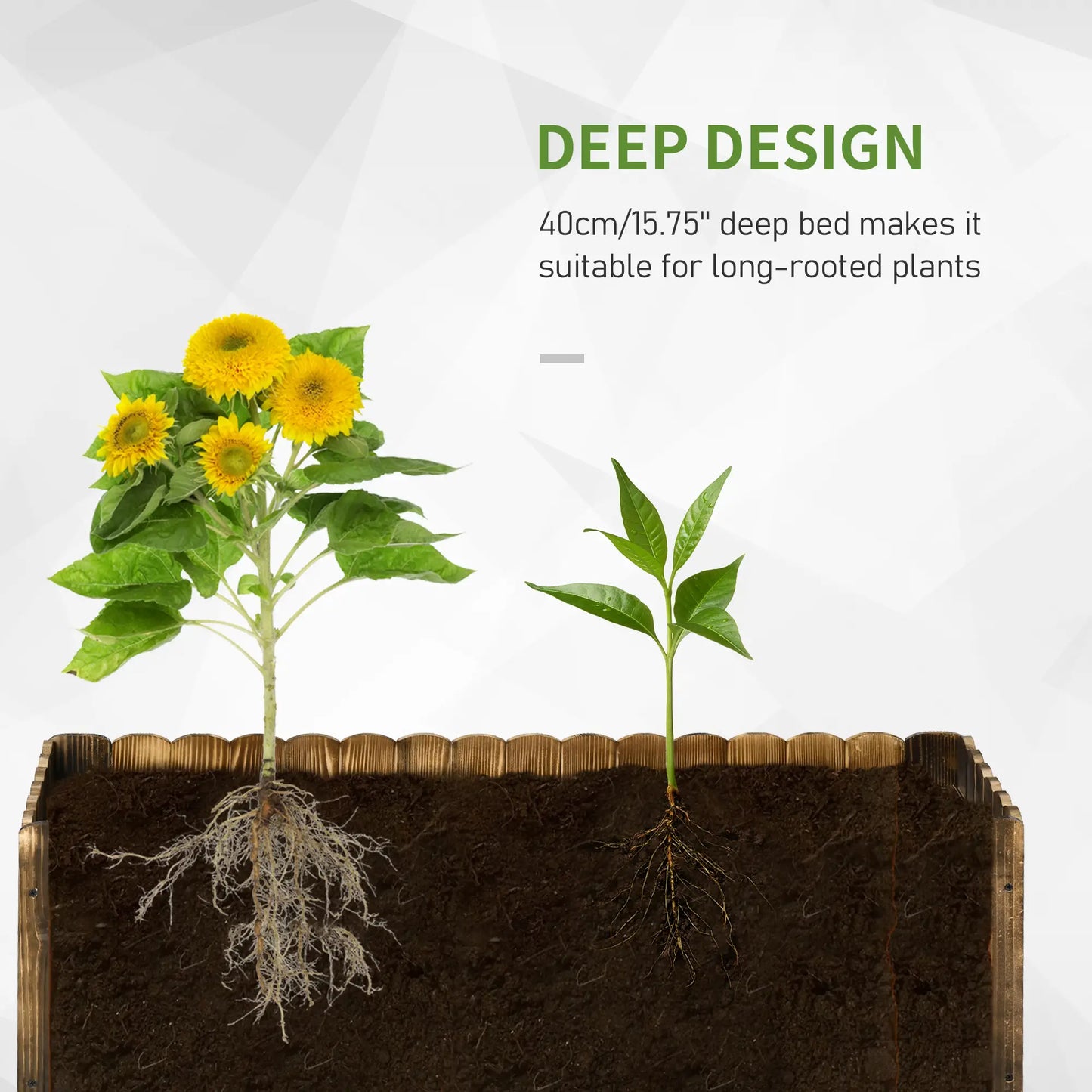 Outsunny 172L Raised Garden Bed, Wooden Rectangle Planter Box, Outdoor Herb Vegetable Flower Pot