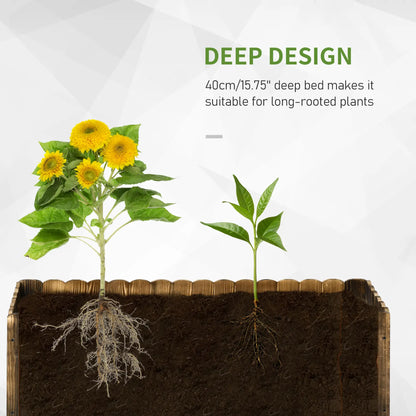 Outsunny 172L Raised Garden Bed, Wooden Rectangle Planter Box, Outdoor Herb Vegetable Flower Pot