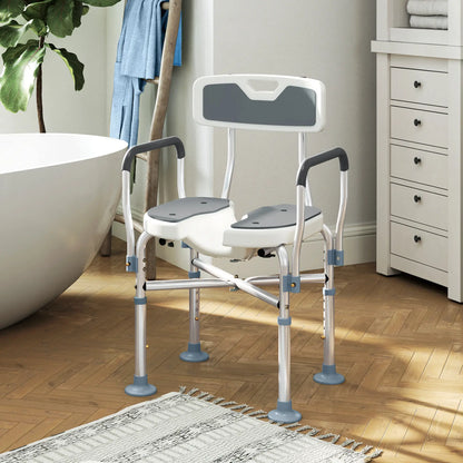 HOMCOM Shower Chair with Upgraded U-Shaped Seat, Height Adjustable Padded Bath Chair with Non-Slip Feet for Elderly Seniors, Grey