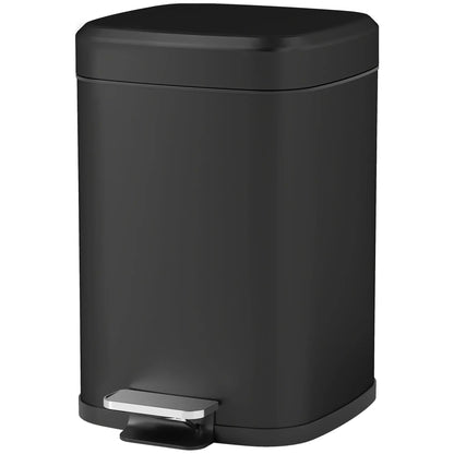 HOMCOM 12L Modern Boxy Metal Home Small Waste Kitchen Bin with Removable Bucket- Black