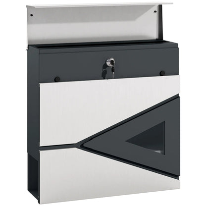 HOMCOM Wall Mounted Post Box with Viewing Window, 2 Lock, Modern Galvanised Steel Mailbox Weatherproof Letterbox