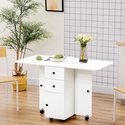 HOMCOM Kitchen Multi-Storage Six-Person Drop Leaf Dining Table - White