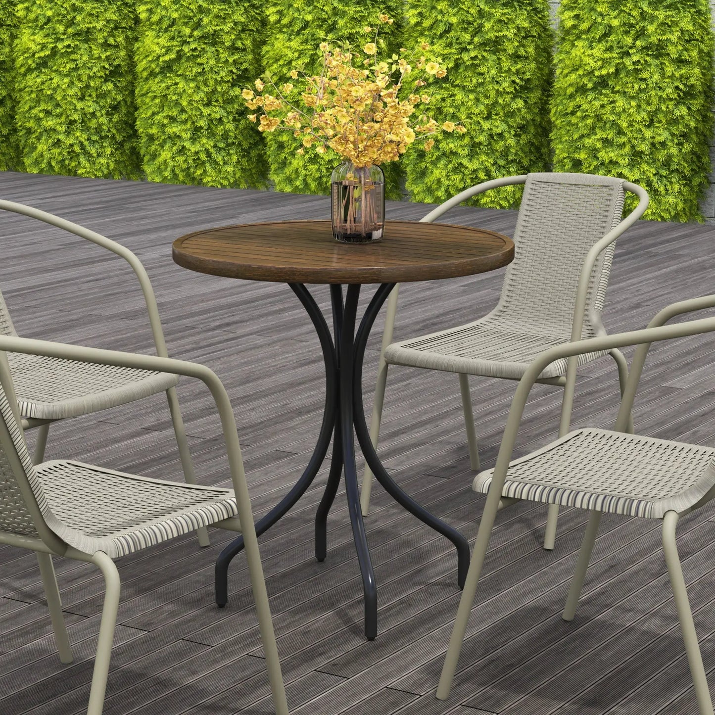 Outsunny Φ66cm Galvanised Steel Outdoor Garden Table - Brown