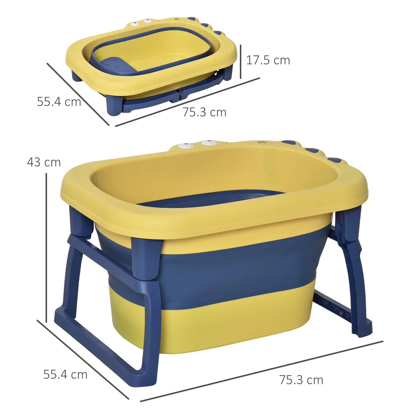 HOMCOM Baby Bathtub for 0-6 Years Collapsible Non-Slip with Stool Seat for Newborns Infants Toddlers Kids - Yellow