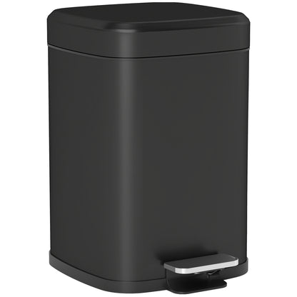 HOMCOM 12L Modern Boxy Metal Home Small Waste Kitchen Bin with Removable Bucket- Black