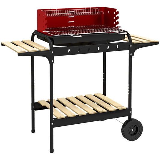 Outsunny Charcoal BBQ, with Five Position Barbecue Grill Grate - Red