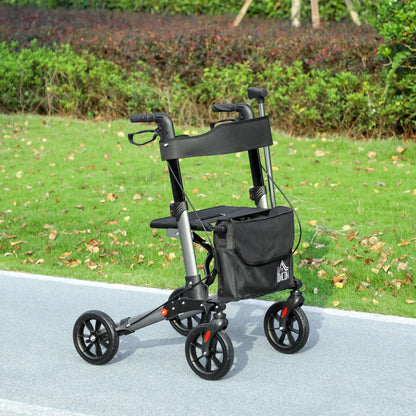 HOMCOM 4 Wheel Rollator with Seat & Back, Folding Walker with Carry Bag, Adjustable Height, Dual Brakes, Aluminium Walking Frame, Silver