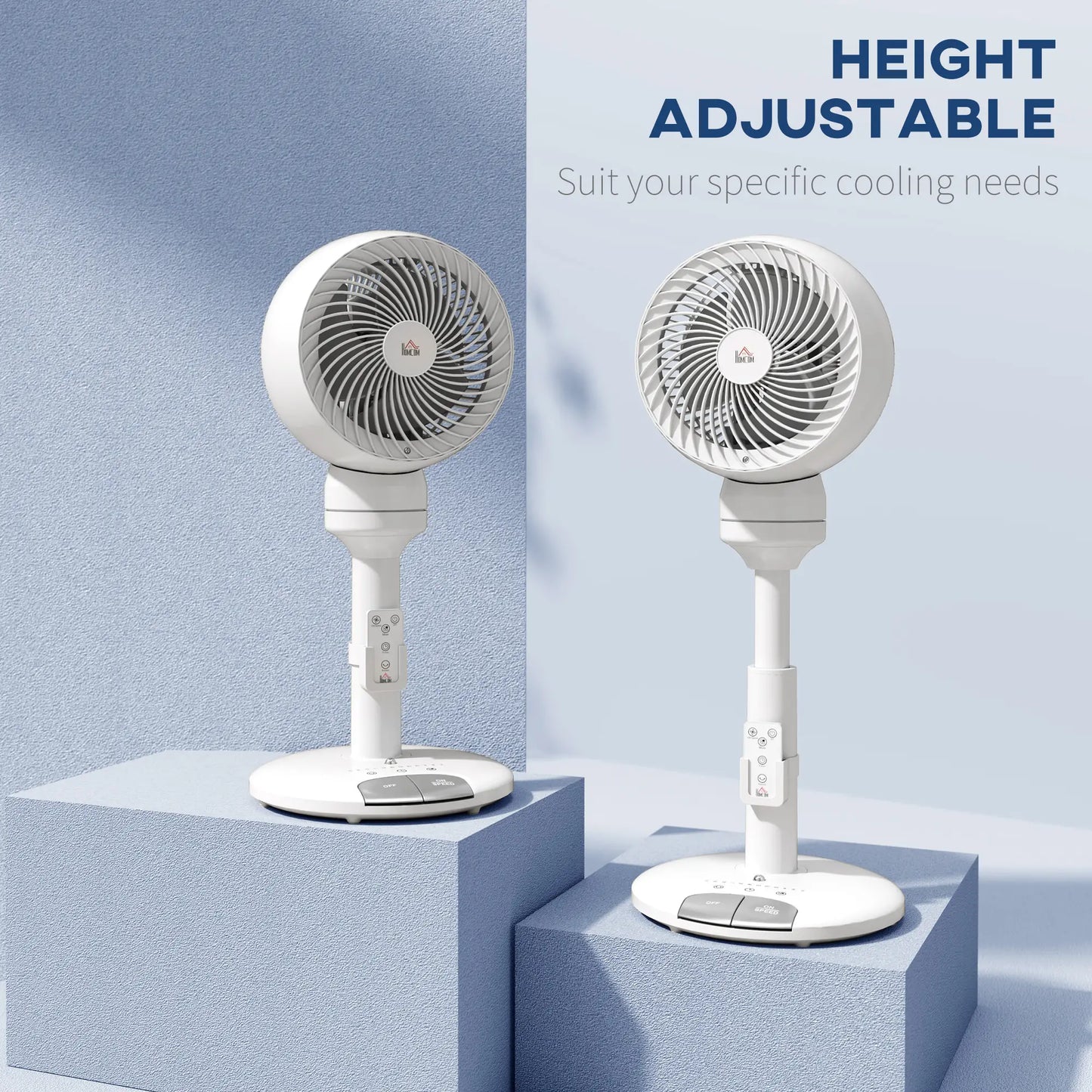 HOMCOM 9'' Air Circulator Fan 3 Speed, 70° Oscillation 90° Vertical Tilt, Height Adjustable, Remote Controller, for Living Room, Office