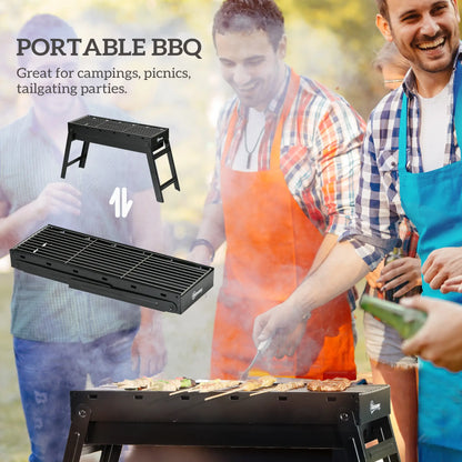 Outsunny BBQ Foldable Charcoal Grill for Outdoor Cooking, Picnic, Barbecue - Black