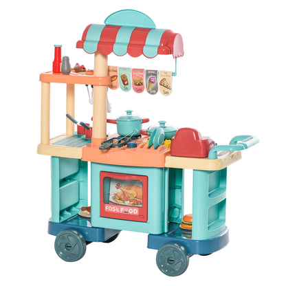 50 Pcs Kids Kitchen Play Set Fast Food Trolley Cart Pretend Playset Toys with Play Food Accessories Gift for Boys Girls Age 3-6