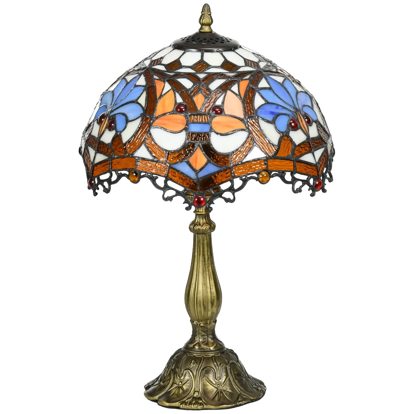 HOMCOM Stained Glass Table Lamp, Handcrafted Artisan Collectible, for Living Room and Bedside, Zinc Alloy