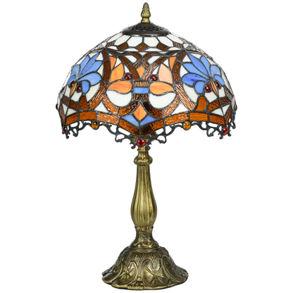 HOMCOM Stained Glass Table Lamp, Handcrafted Artisan Collectible, for Living Room and Bedside, Zinc Alloy