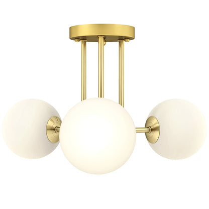 HOMCOM Globe Shades LED Ceiling Light, Modern 3-Light with G9 Sockets, Bulbs Not Included, Gold Tone