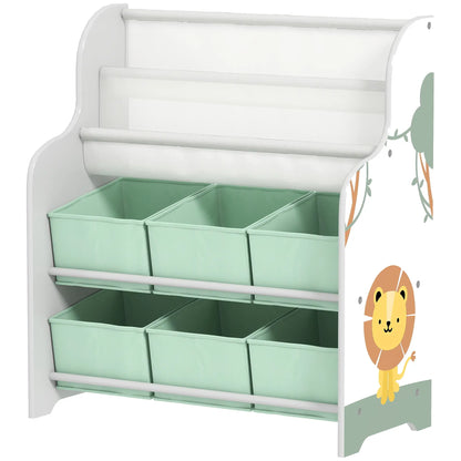 AIYAPLAY Kids Storage Unit, Toy Organiser with 6 Fabric Drawers & 2-Tier Book Rack for Bedroom, Playroom, Green
