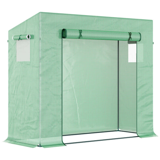 Outsunny Small Walk-in Garden Greenhouse with Steel Frame, Large Roll-up Door and Windows, Green
