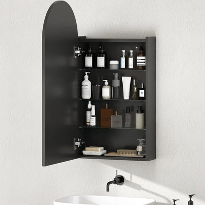 HOMCOM Arched Bathroom Mirror Cabinet with Adjustable Glass Shelves - Black