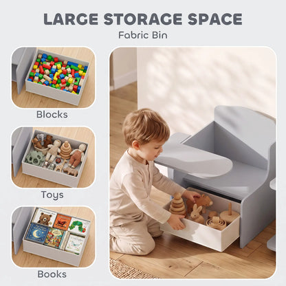 AIYAPLAY Kids Table and Chair Set, Children Desk with Storage Bins for Playing, Reading for Ages 3-5, Grey