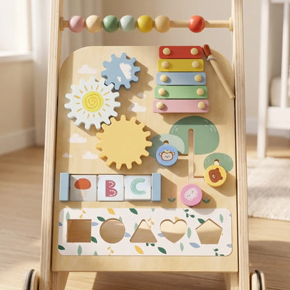 AIYAPLAY Wooden Baby Walker, Toddler Push Along Walker with Speed Control, Activity Centre for 18 Months+