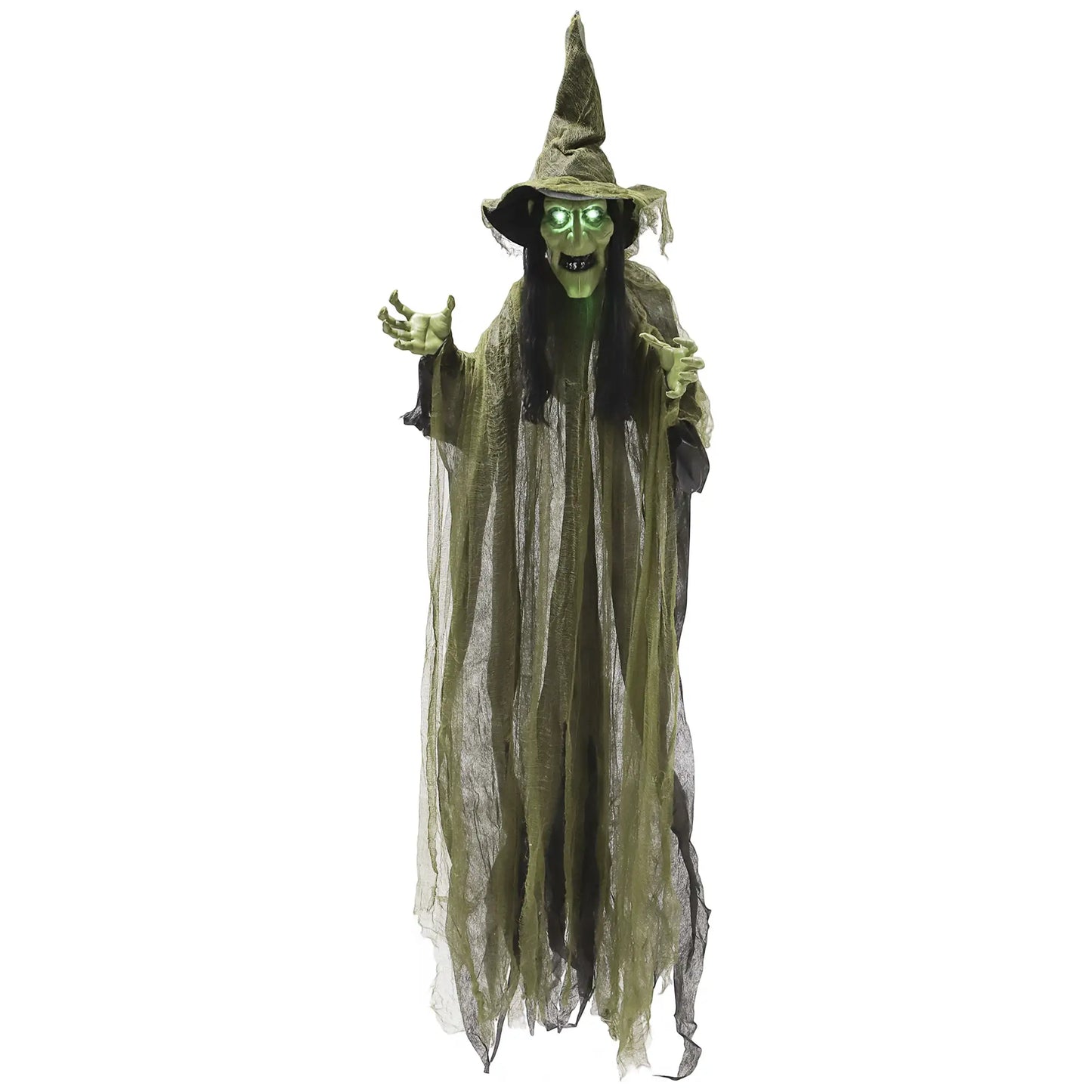 Outsunny 170 cm Hanging Halloween Animated Spooky Witch with Glowing LED Eyes, Scary Halloween Decorations, Battery Operated