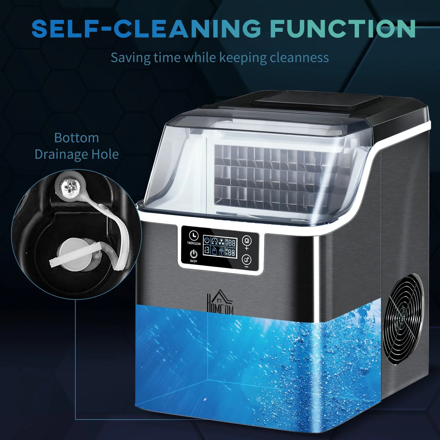 HOMCOM 3.2L Compact Ice Machine with LCD Screen and Accessories - Black