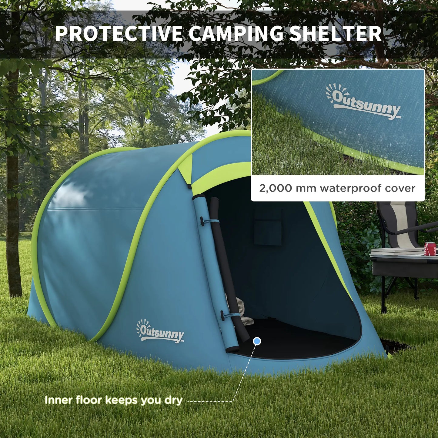 Outsunny Two-Man Pop-Up Camping Dome Tent with Accessories - Blue