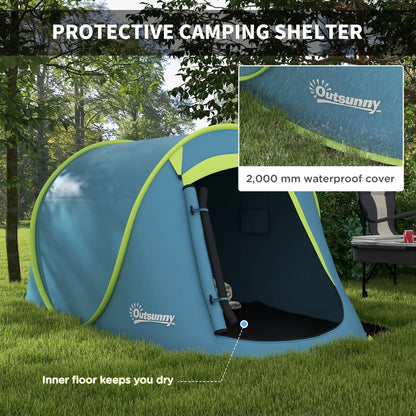 Outsunny Two-Man Pop-Up Camping Dome Tent with Accessories - Blue
