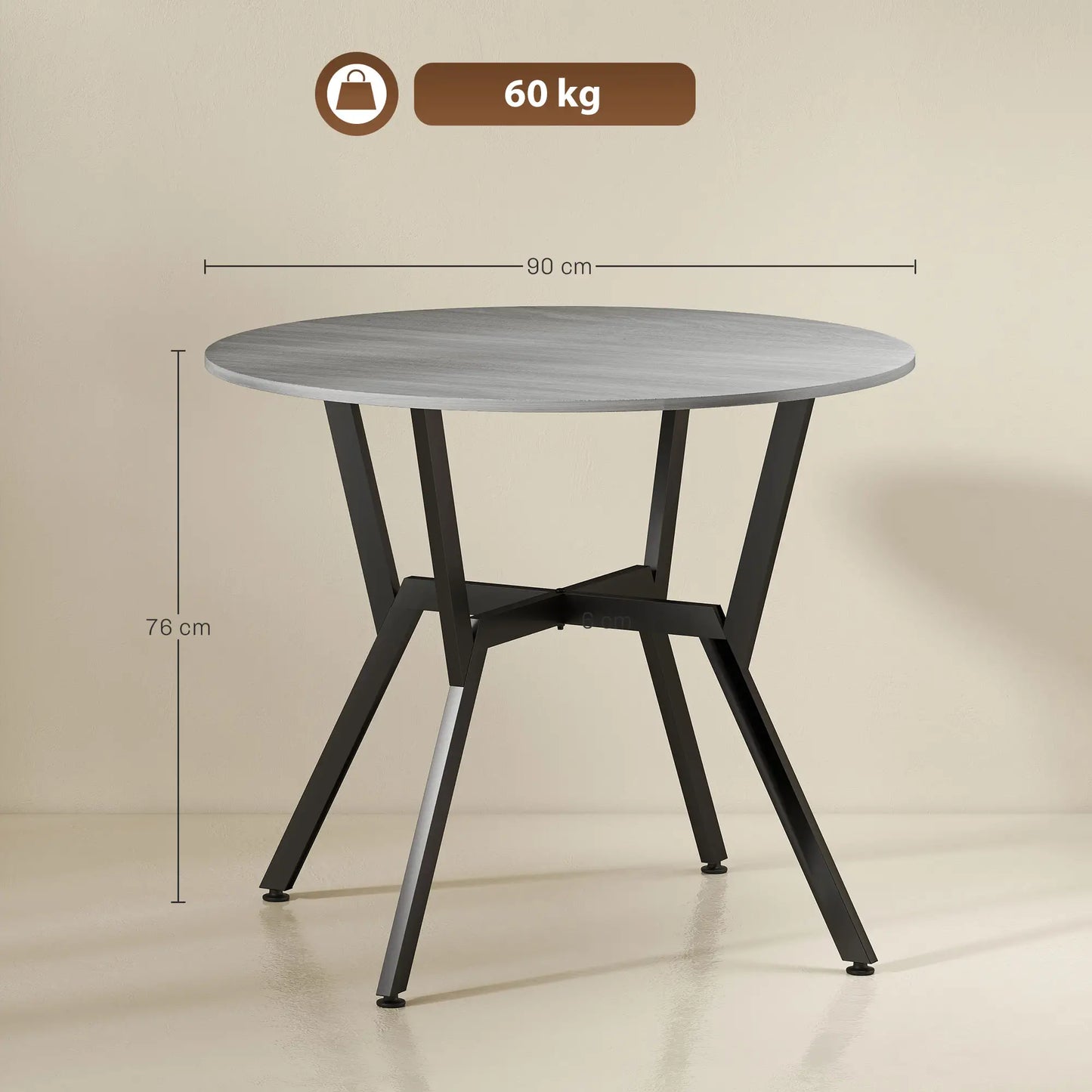 HOMCOM Round Kitchen Dining Table with Anti-Slip Foot Pads for Living Room, Dining Room, Grey