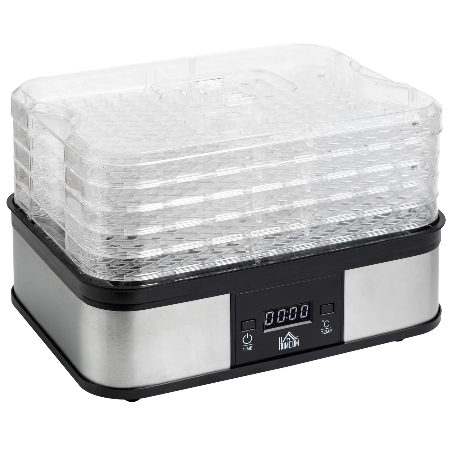HOMCOM 5 Tier Food Dehydrator, 245W Stainless Steel Food Dryer with Adjustable Temperature, Timer & LCD Display, Black
