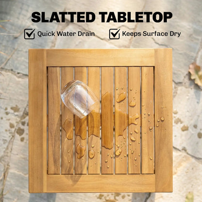 Outsunny Coffee Table Fully Assembled Patio Side Table Slatted Top Solid Acacia Wood, Natural Wood