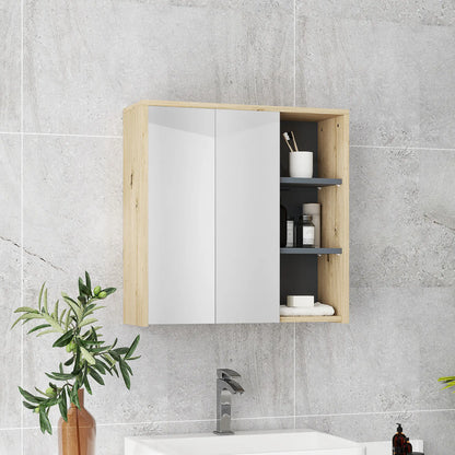HOMCOM Five-Shelf Mirrored Bathroom Storage Mirror Cabinet - Wood-Effect