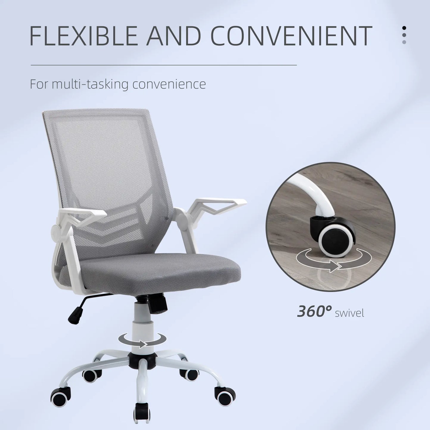 Vinsetto Mesh Office Chair with Flip-up Armrest, Swivel Computer Chair with Adjustable Height, Tilt Function for Home/Office, Grey
