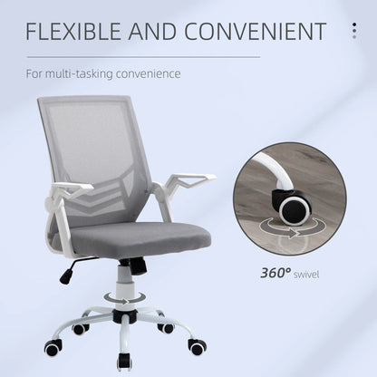 Vinsetto Mesh Office Chair with Flip-up Armrest, Swivel Computer Chair with Adjustable Height, Tilt Function for Home/Office, Grey