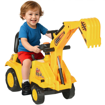 HOMCOM 2 in 1 Kids Ride On Tractor Pull Cart with Bucket, Under Seat Storage for 1.5-4 Years, Yellow