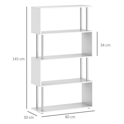 HOMCOM S Shape Bookcase, 5 Tiers Bookshelf, Modern Freestanding Storage Shelf for Home Office, Study, Living Room, White