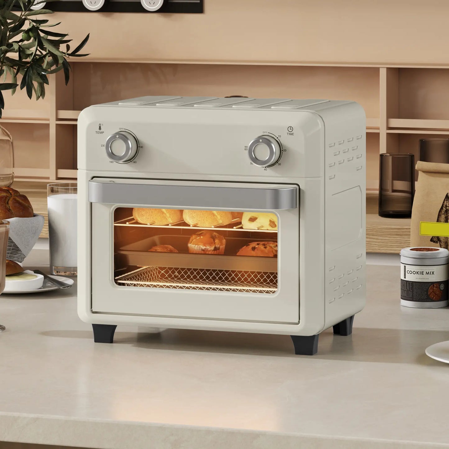 HOMCOM 10L Air Fryer Oven, Mini Oven, Oil Free Cooking, Grill, Roast, Bake, with Adjustable Temperature, Timer, 1000W