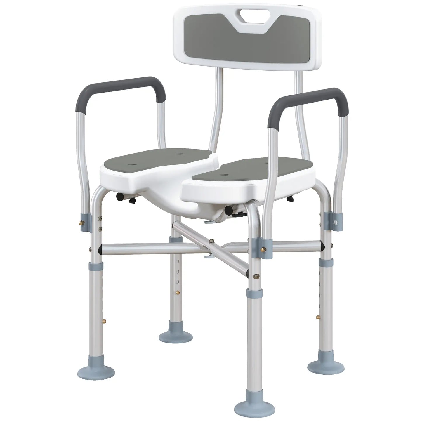 HOMCOM Shower Chair with Upgraded U-Shaped Seat, Height Adjustable Padded Bath Chair with Non-Slip Feet for Elderly Seniors, Grey