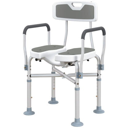 HOMCOM Shower Chair with Upgraded U-Shaped Seat, Height Adjustable Padded Bath Chair with Non-Slip Feet for Elderly Seniors, Grey