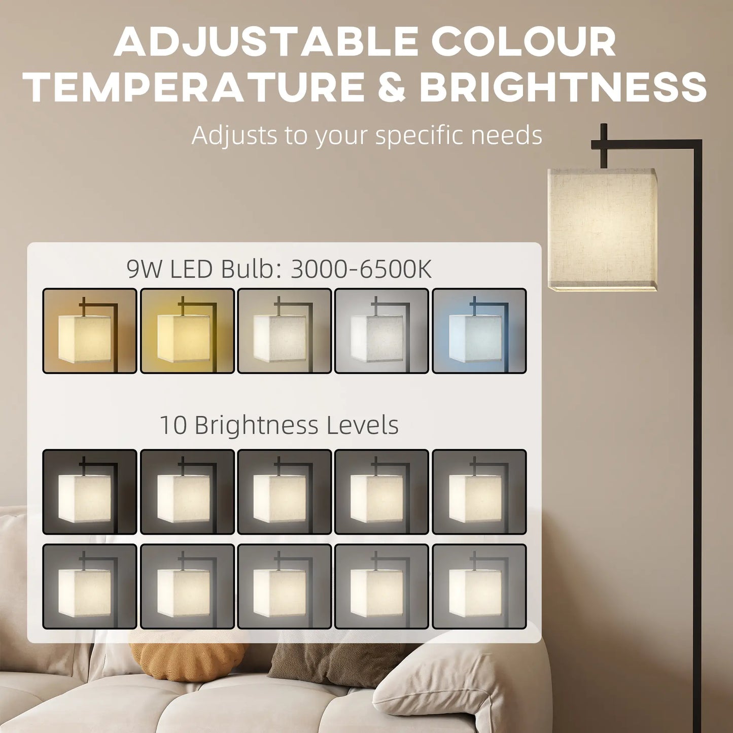 HOMCOM 66" Modern Tall Standing Floor Lamp with Adjustable Colour Temperatures & 10 Brightness Levels, Remote Control