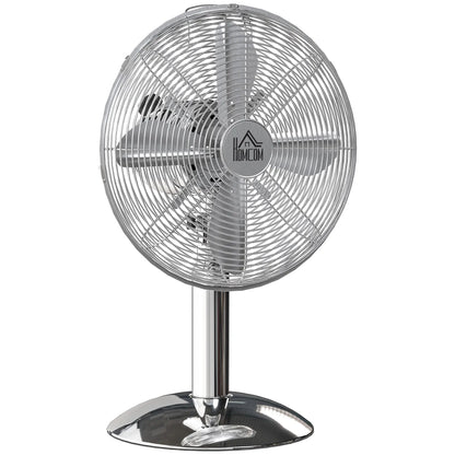 HOMCOM Three-Speed Oscillating Desk Air Fan - Silver-Tone