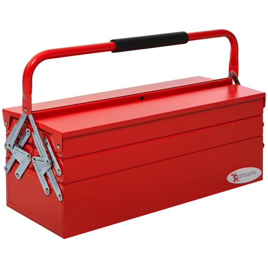 DURHAND Metal Tool Box 3 Tier 5 Tray Professional Portable Storage Cabinet Workshop Cantilever Toolbox with Carry Handle, Red