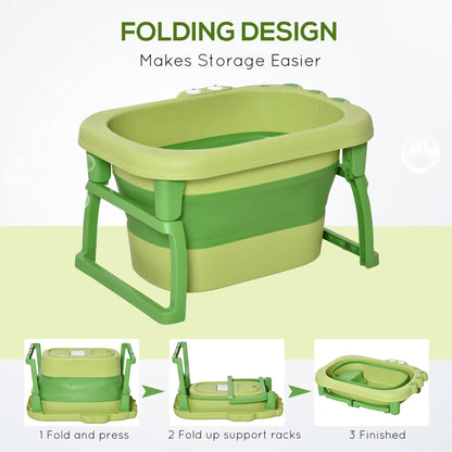 HOMCOM Foldable Kids Baby Bathtub Bucket, with Stool - Green