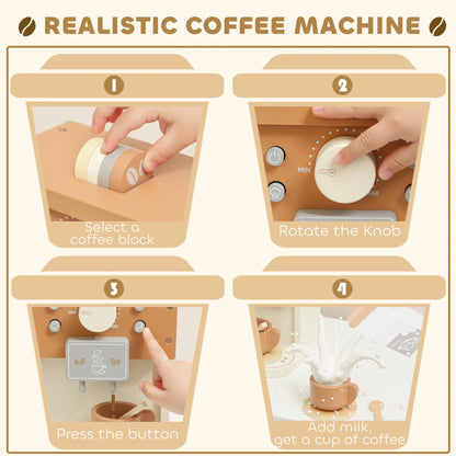 AIYAPLAY Kids Wooden Coffee Machine Toy, Pretend Play Kitchen Accessories Gift for Ages 3+