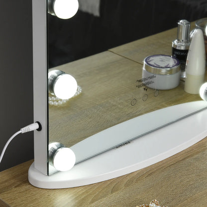 HOMCOM Hollywood Vanity Mirror with Lights for Makeup Dressing Table with 12 Dimmable LED Bulbs and USB Plug, White