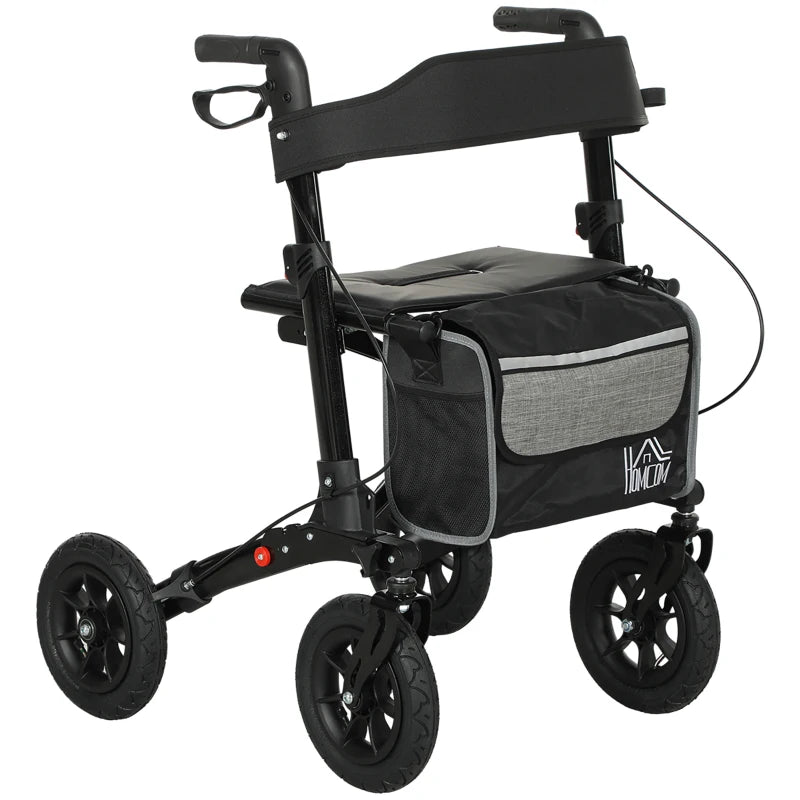 HOMCOM 4 Wheeled Folding Rollator Walker with Padded Seat, Backrest, Lightweight Walking Frame with Storage Bag, Dual Brakes for Seniors